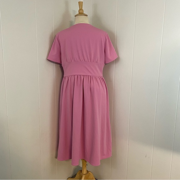 Jessakae Folk Lore Pink Midi Dress XXXL Short Sleeve V-Neck A-Line Cottagecore - Picture 9 of 14